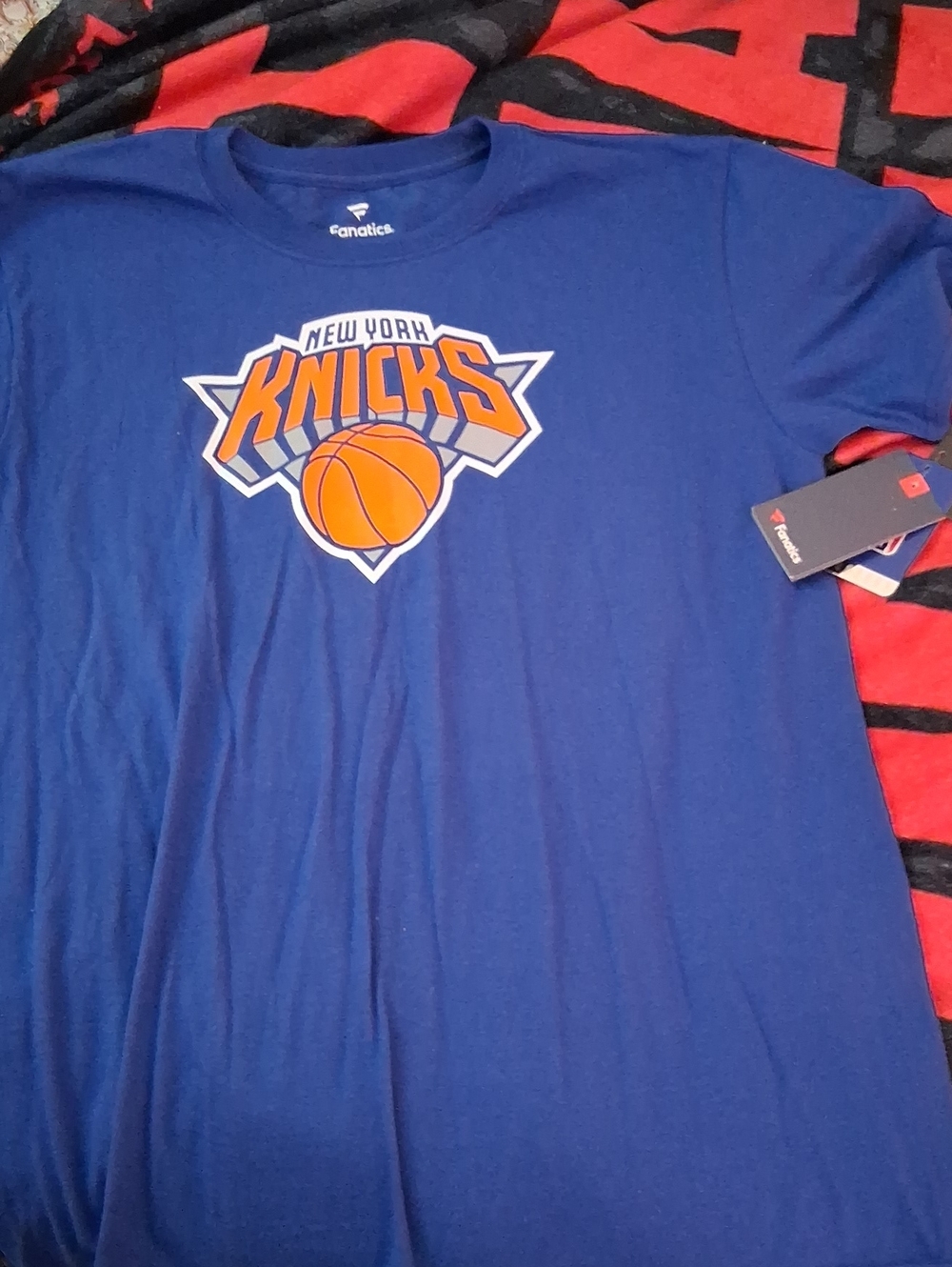 New York Knicks Fanatics Blue Tee with Orange Logo L